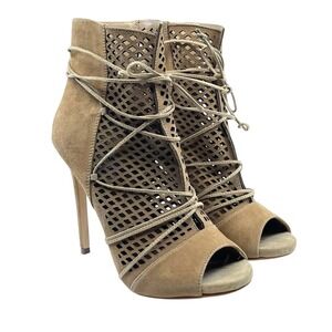 STEVE MADEEN TAN SUEDE TIE UP PEETOE BOOTIE